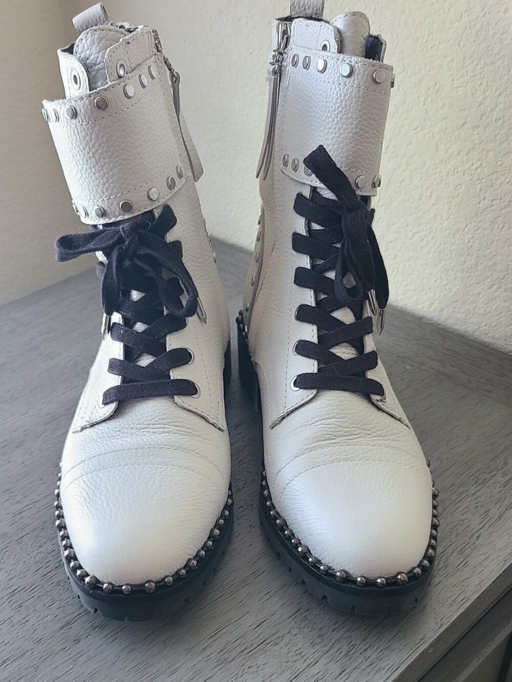 Sam Edelman Jennifer White Studded Leather Combat Boots